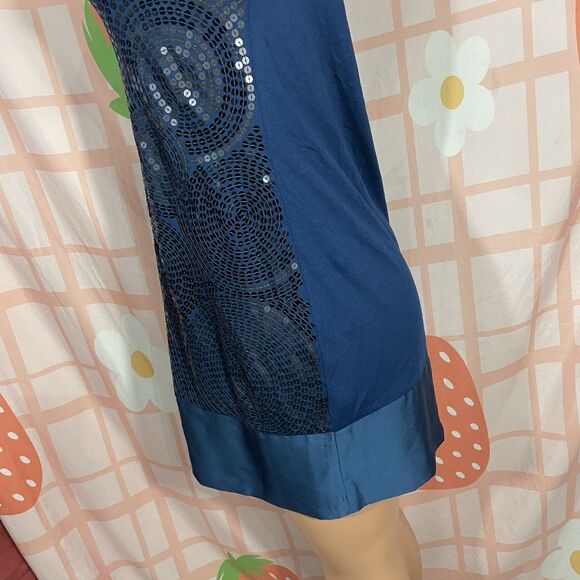 Y2k Express Dreamweight Cotton Navy Blue Sequin 07/2010 Mini Dress Size Medium - Picture 7 of 8